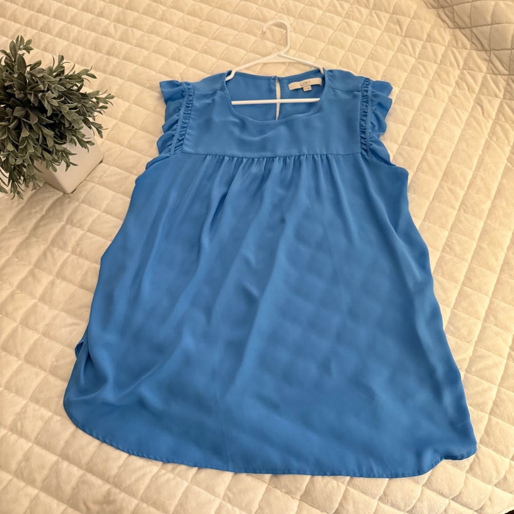 LOFT Sky Blue Flutter Sleeve Blouse